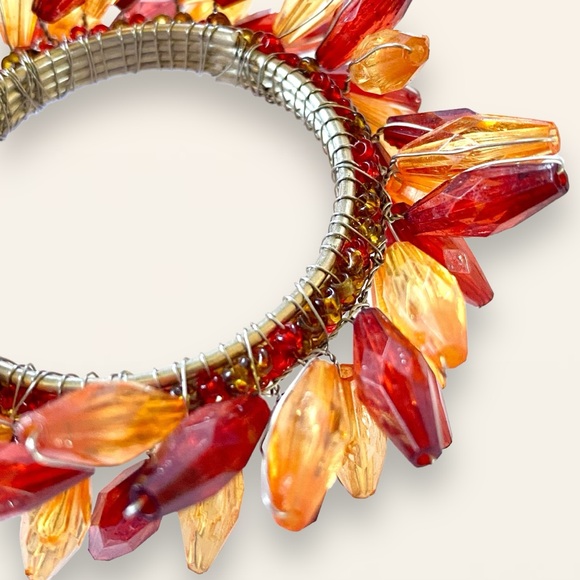 Set of 8 Beaded Wreath Napkin Rings Fall Autumn Thanksgiving Amber Red - Picture 10 of 13